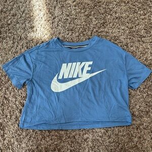 Nike Blue Cropped Tee with White Logo